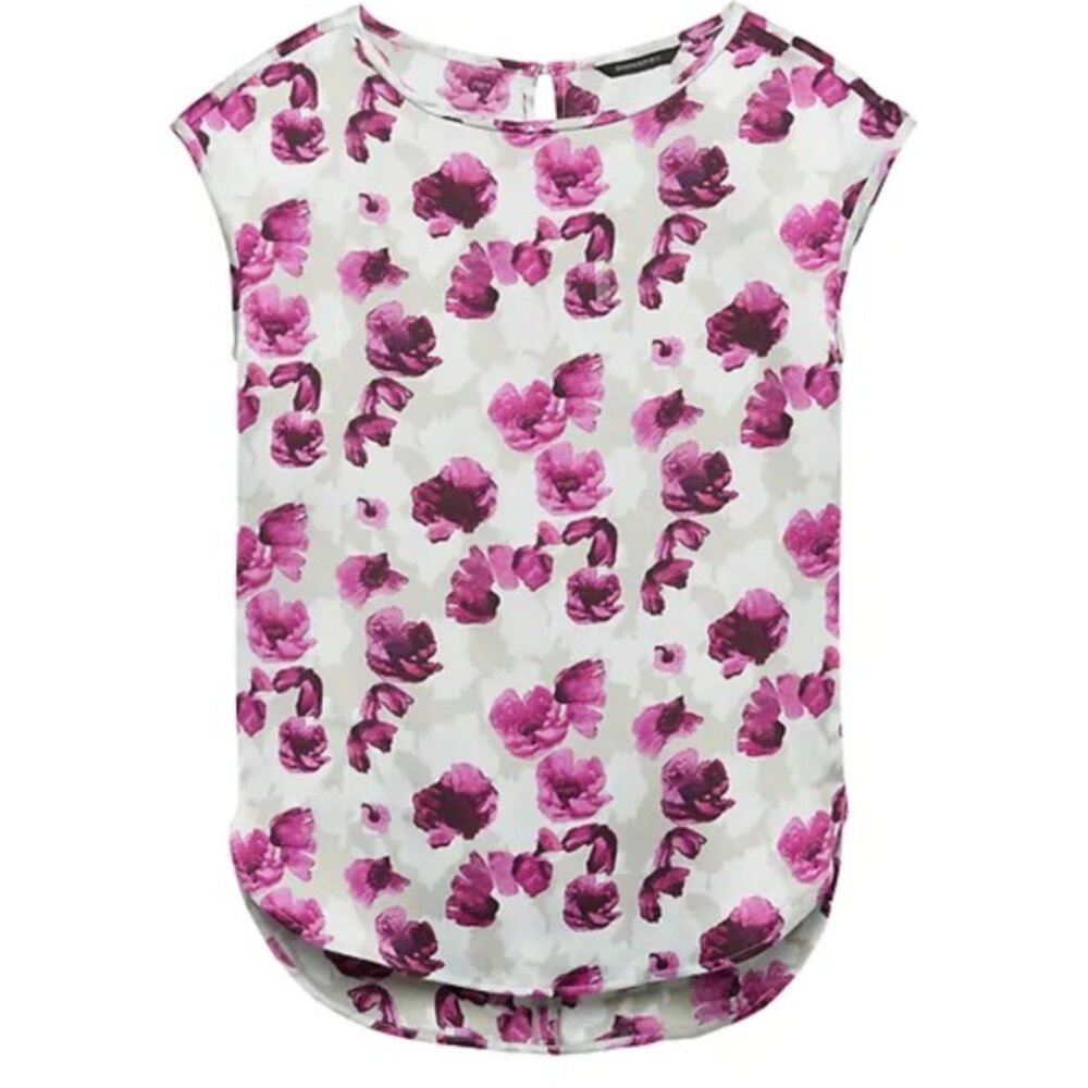 Banana Republic Floral High-Low Curved Hem Top XS Purple P0ppy